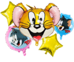 MPS MY PARTY SUPPLIERS® Set of 5 Tom and Jerry theme Decoration balloons, Cartoon theme foil balloons, mouse cat balloon, Tom Jerry Balloons, yellow golden star Balloons, Jerry with Tom Balloons