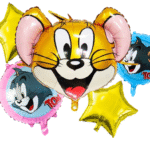 MPS MY PARTY SUPPLIERS® Set of 5 Tom and Jerry theme Decoration balloons, Cartoon theme foil balloons, mouse cat balloon, Tom Jerry Balloons, yellow golden star Balloons, Jerry with Tom Balloons