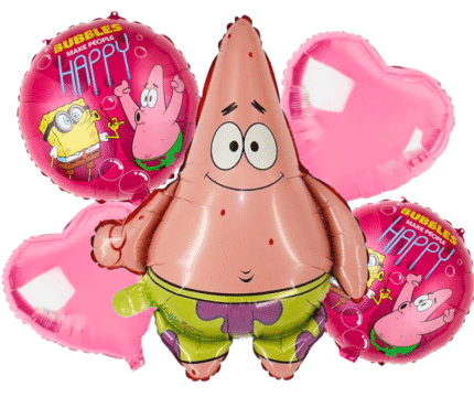 MPS MY PARTY SUPPLIERS® Set of 5 Patrick Starfish cartoon character foil balloons, cartoon character balloons for themed parties, balloon cartoon decoration, cartoon theme, pink balloon