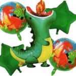 MPS MY PARTY SUPPLIERS® Set of 5 Green Dragon balloon, Dragon Balloons, cute animal balloons, jungle theme, green star balloons, Dragon shape balloons, animal theme, zoo wild animal balloons