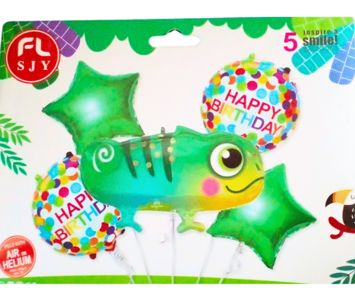 MPS MY PARTY SUPPLIERS® Set of 5 cute chameleon foil balloon, chameleon birthday Balloons, reptiles animal balloons, green star balloons, chameleon shape balloons, tropical animal theme balloon - Image 5