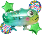 MPS MY PARTY SUPPLIERS® Set of 5 cute chameleon foil balloon, chameleon birthday Balloons, reptiles animal balloons, green star balloons, chameleon shape balloons, tropical animal theme balloon