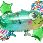 MPS MY PARTY SUPPLIERS® Set of 5 cute chameleon foil balloon, chameleon birthday Balloons, reptiles animal balloons, green star balloons, chameleon shape balloons, tropical animal theme balloon