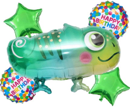 MPS MY PARTY SUPPLIERS® Set of 5 cute chameleon foil balloon, chameleon birthday Balloons, reptiles animal balloons, green star balloons, chameleon shape balloons, tropical animal theme balloon
