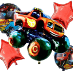 MPS MY PARTY SUPPLIERS® Set of 5 Blaze and The Monster Machine Foil Balloons, red star balloons, car balloon for kids, Monster Cars, vehicle transport truck theme, Cartoon Racing Car balloon
