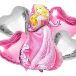 MPS MY PARTY SUPPLIERS® Set of 5 Pink Princess Foil Balloons, Princess themed party, Pink silver hearts foil balloons, heart balloon, Princess Balloons for decoration, balloons girls party (pink)