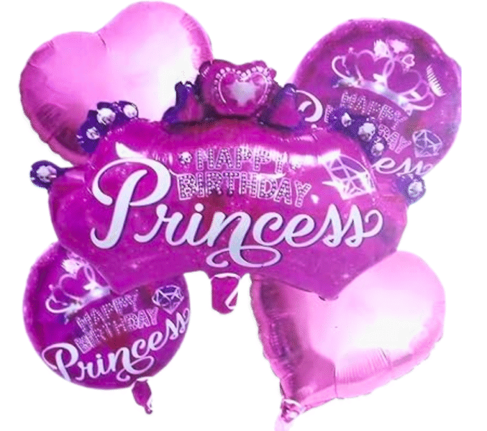 MPS MY PARTY SUPPLIERS® Set of 5 Princess crown foil balloons, Princess themed party decoration, Pink heart foil balloons, star balloon, balloons girls party (pink crown) - Image 6