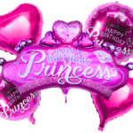 MPS MY PARTY SUPPLIERS® Set of 5 Princess crown foil balloons, Princess themed party decoration, Pink heart foil balloons, star balloon, balloons girls party (pink crown)