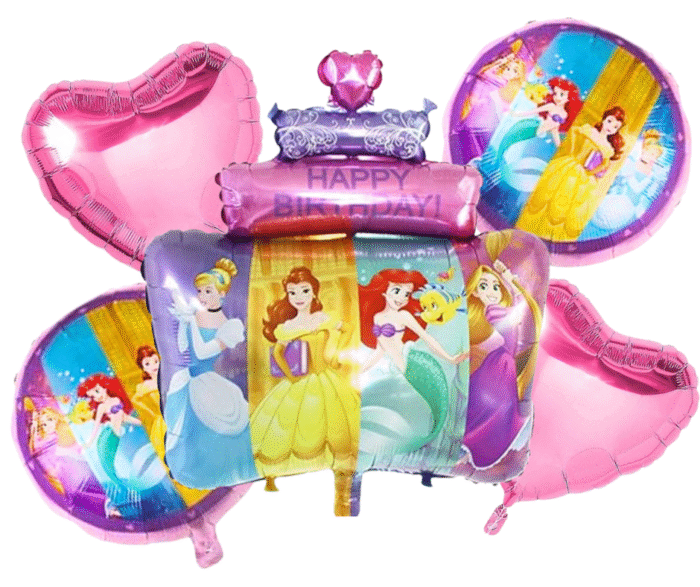 MPS MY PARTY SUPPLIERS® Set of 5 Princess Foil Balloons, Princess foil Balloons, Pink heart foil balloon, Princess Foil Balloons For Kids Birthday Princess Themed Party Decorations (multicolor) - Image 1