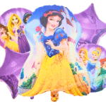 MPS MY PARTY SUPPLIERS® Set of 5 Princess snow white foil balloons, Princess themed party, Purple star foil balloons, Round princess balloons for decoration, balloons girls party (yellow)