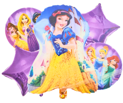 MPS MY PARTY SUPPLIERS® Set of 5 Princess snow white foil balloons, Princess themed party, Purple star foil balloons, Round princess balloons for decoration, balloons girls party (yellow)