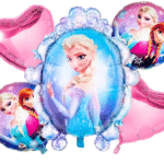 MPS MY PARTY SUPPLIERS® Set of 5 Frozen foil balloons, Princess themed party, Pink heart foil balloons, Princess Balloons for decoration, balloons girls party (blue-pink)