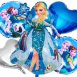 MPS MY PARTY SUPPLIERS® Set of 5 Frozen foil balloons, Princess themed party supplies, Blue silver heart foil balloons, Princess Balloons for decoration, balloons girls party (blue)