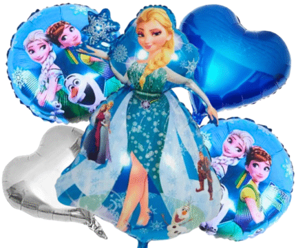 MPS MY PARTY SUPPLIERS® Set of 5 Frozen foil balloons, Princess themed party supplies, Blue silver heart foil balloons, Princess Balloons for decoration, balloons girls party (blue)