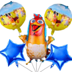 MPS MY PARTY SUPPLIERS® Set of 5 Hen foil balloon, farm animal balloons, farm theme birthday décor, jungle theme birthday decoration, blue star balloons, farm animals theme birthday decoration