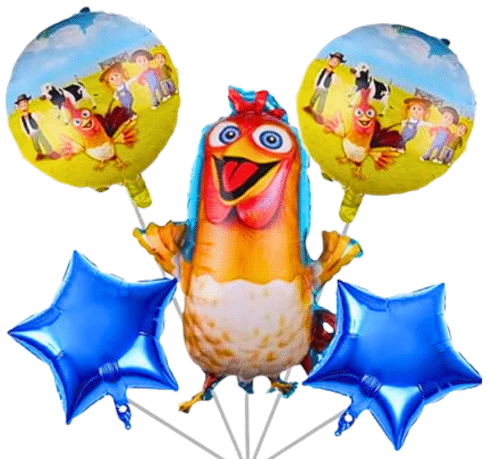 MPS MY PARTY SUPPLIERS® Set of 5 Hen foil balloon, farm animal balloons, farm theme birthday décor, jungle theme birthday decoration, blue star balloons, farm animals theme birthday decoration - Image 1