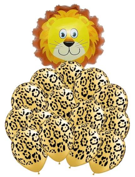 MPS MY PARTY SUPPLIERS® 21pcs combo set of Jungle Safari Animal Pattern Print Latex Balloons Tiger Stripes Lion Cow Wild Animals Print Balloons for Jungle Theme Birthday Decorations (lion)