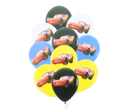 MPS My Party Suppliers 10pcs Cars 3 Lightning McQueen latex Balloon, cars birthday decoration, Racing Car Balloons for kids Party, Car latex Balloon, yellow black white balloons, Transportation Theme