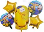 MPS MY PARTY SUPPLIERS® Set of 5 Cartoon character Duckling Juan foil balloon, cute animal balloons, jungle theme birthday decoration, animal theme, duck balloon for kids, Cartoon foil balloons