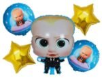 MPS My Party Suppliers Set of 5 The Boss Baby Foil Balloons kit for Birthday Decoration, Cartoon Theme Party Item, Balloons for kids Party With light blue Star, baby boss Cartoon Foil Balloon decor