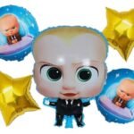 MPS My Party Suppliers Set of 5 The Boss Baby Foil Balloons kit for Birthday Decoration, Cartoon Theme Party Item, Balloons for kids Party With light blue Star, baby boss Cartoon Foil Balloon decor