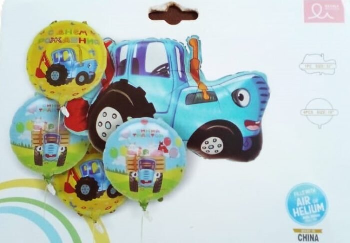 MPS MY PARTY SUPPLIERS® Set of 5 Tractor foil balloon, truck theme, construction vehicle theme, blue car balloon, round balloons, foil balloon ideas - Image 3