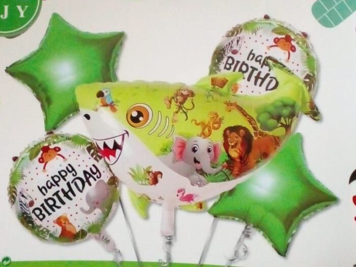 MPS MY PARTY SUPPLIERS® Set of 5 Shark Foil Balloons, Shark Theme Birthday Decoration For Kids, Under The Sea theme, Green star balloons, water animals balloons, fish balloon for kids - Image 4