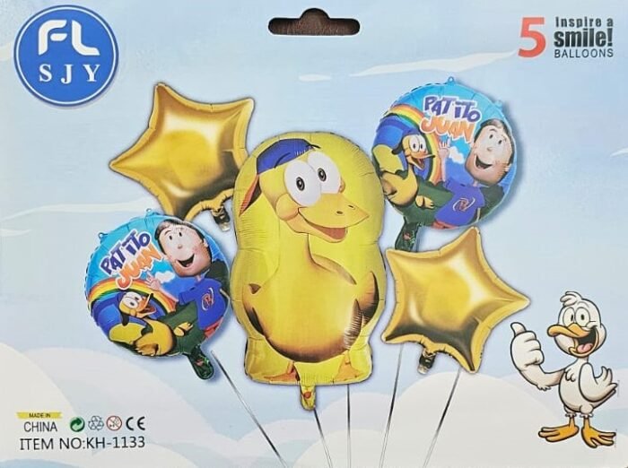 MPS MY PARTY SUPPLIERS® Set of 5 Cartoon character Duckling Juan foil balloon, cute animal balloons, jungle theme birthday decoration, animal theme, duck balloon for kids, Cartoon foil balloons - Image 4