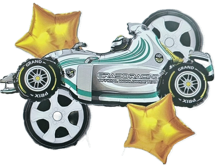 MPS MY PARTY SUPPLIERS® Set of 5 Racing car Foil Balloons, golden star balloons, Monster Cars, vehicle transport truck theme, Cartoon Racing Car balloons for kids, race car wheels balloon - Image 4