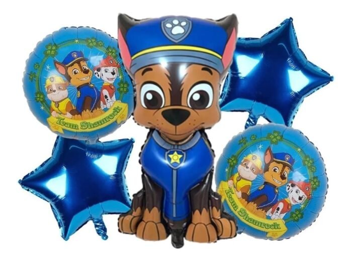 MPS MY PARTY SUPPLIERS® Set of 5 Cartoon dog foil balloon, cute animal dog balloons, jungle theme birthday decoration, animal theme, star balloons - Image 1