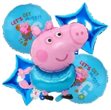 MPS MY PARTY SUPPLIERS® Set of 5 Peppa pig foil balloons, Cartoon Character Foil Balloon for Kids Birthday Decoration Foil Balloons Decoration for Boys Girls Children Toddlers (blue)