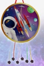 MPS MY PARTY SUPPLIERS® 1pc Space Pull String Round Shaped Pinata Astronaut Rocket Print Khoi Bag Kids Party Goodie Bags Space Theme Party Supplies for boys Outer Space Theme Birthday Decoration - Image 2