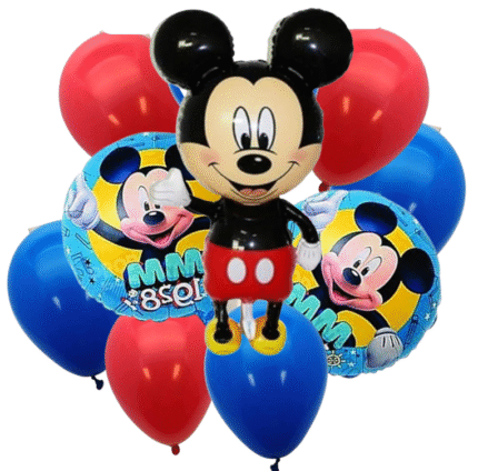 MPS MY PARTY SUPPLIERS® Set of 9 Mickey Mouse Foil Balloons for kids birthday decoration, Cartoon character foil balloon, red blue latex balloons decoration ideas, Large size mickey foil balloon