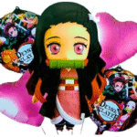 MPS MY PARTY SUPPLIERS® Set of 5 Anime cartoon character Nezuko foil balloons, cartoon balloons for kids birthday decoration, pink heart balloons, Anime theme decoration