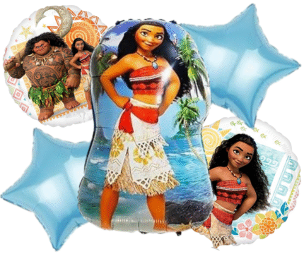 MPS MY PARTY SUPPLIERS® Set of 5 Moana Foil Balloons for Birthday Decoration, Princess Theme Balloons for girls Party Decoration, Cartoon Balloon, blue star balloon, moana theme birthday decoration