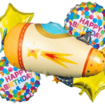 MPS MY PARTY SUPPLIERS® Set of 5 Airplane foil balloon, Aeroplane Shape Foil Balloon decoration ideas, aviation transport theme birthday decoration, golden star balloons, helicopter foil balloon
