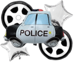 MPS MY PARTY SUPPLIERS® Set of 5 Police Car and tyres Foil Balloons, Police Patrol Car Foil Balloons, Silver star balloons, car balloon for Kids, vehicle transport truck theme, Cartoon Car Balloons
