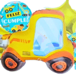 MPS MY PARTY SUPPLIERS® Set of 5 Excavator foil balloon, Construction Themed Party Balloons, Truck theme balloons decoration, golden star balloons