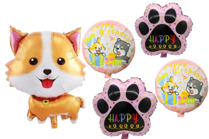 MPS MY PARTY SUPPLIERS® Set of 5 cute dog foil balloon, animal paw balloons, jungle theme, golden star balloons, Dog Puppy Foil Balloon for Kids, Foil Balloon for Dog Pet Birthday Decoration Supplies