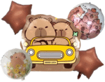 MPS MY PARTY SUPPLIERS® Set of 5 Animal Theme Foil Balloons Capybara sitting in Car Balloon Pig Foil Balloon With Brown Stars Decoration for kids Boys Girls Brown Capybara Room Decoration
