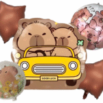 MPS MY PARTY SUPPLIERS® Set of 5 Animal Theme Foil Balloons Capybara sitting in Car Balloon Pig Foil Balloon With Brown Stars Decoration for kids Boys Girls Brown Capybara Room Decoration