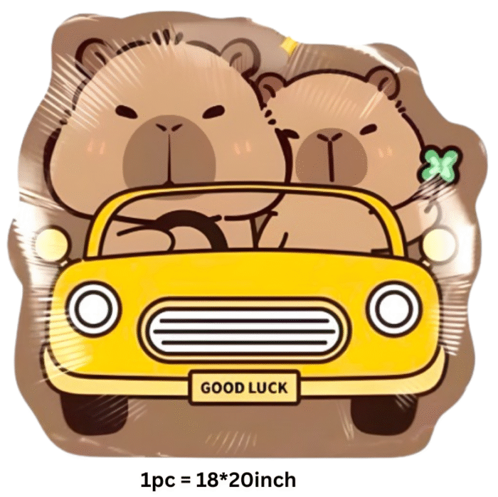 MPS MY PARTY SUPPLIERS® Set of 5 Animal Theme Foil Balloons Capybara sitting in Car Balloon Pig Foil Balloon With Brown Stars Decoration for kids Boys Girls Brown Capybara Room Decoration - Image 6