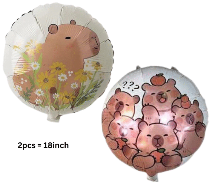 MPS MY PARTY SUPPLIERS® Set of 5 Animal Theme Foil Balloons Capybara sitting in Car Balloon Pig Foil Balloon With Brown Stars Decoration for kids Boys Girls Brown Capybara Room Decoration - Image 2