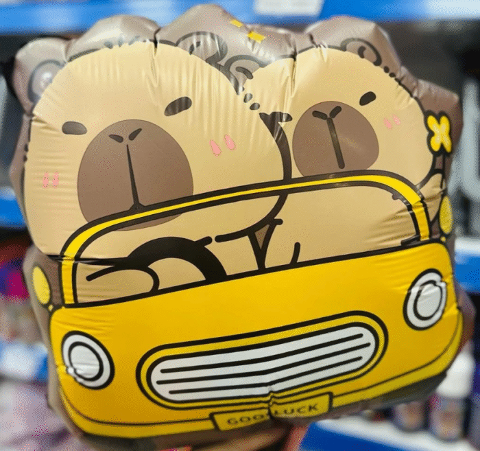 MPS MY PARTY SUPPLIERS® Set of 5 Animal Theme Foil Balloons Capybara sitting in Car Balloon Pig Foil Balloon With Brown Stars Decoration for kids Boys Girls Brown Capybara Room Decoration - Image 3