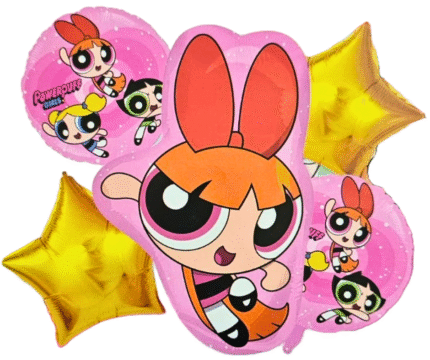 MPS MY PARTY SUPPLIERS® Set of 5 Cartoon character foil balloons Powerpuff girls, cartoon balloons for kids birthday decoration, golden star balloons