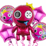 MPS MY PARTY SUPPLIERS® Set of 5 Pink Rainbow Friends Action Figures Foil Balloons for Decoration Rainbow Friends Theme Gift For Holidays Birthdays & Special Occasions Animal Balloons (dark pink)