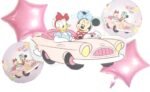 MPS My Party Suppliers Beautiful Combo Set of 5 Minnie Mouse and Daisy Duck in Car Foil Balloons for birthday decoration, Baby Shower, Events Decoration. Minnie Mouse foil balloon. Car balloon.