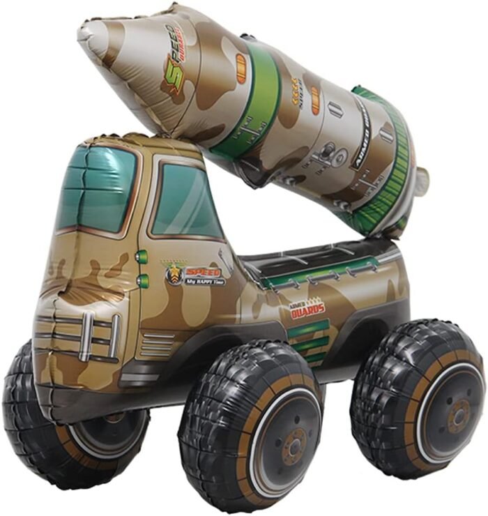 MPS My Party Suppliers 1pc Self Standing Missile truck Foil Balloon, Truck balloon with army print, Army theme Decoration, Military theme decoration balloons, Party foil balloon, Tansportation theme - Image 1