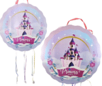 MPS MY PARTY SUPPLIERS® 1pc Princess Castle Pull String Round Shaped Pinata Princess Fairy Khoi Bag Kids Party Goodie Bags Rainbow Theme Party Supplies for Girls princess Theme Birthday Decoration