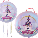 MPS MY PARTY SUPPLIERS® 1pc Princess Castle Pull String Round Shaped Pinata Princess Fairy Khoi Bag Kids Party Goodie Bags Rainbow Theme Party Supplies for Girls princess Theme Birthday Decoration